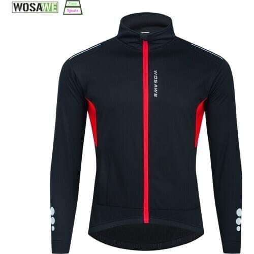 WOSAWE Winter Warm Up Thermal Fleece Three Layer Cycling Jacket Bicycle MTB Road Bike Clothing Windproof Long Jersey Black