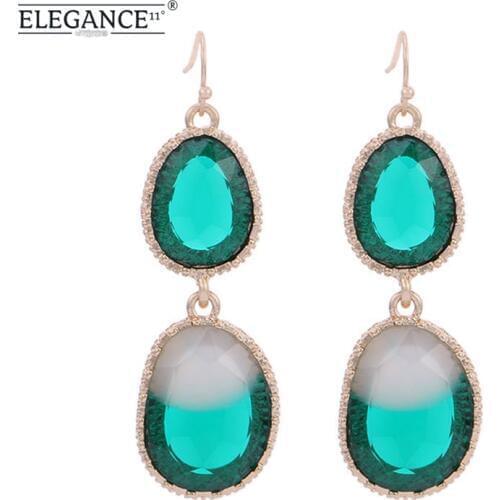 Baroque Green Crystal Earring Women Golden Edged Vintage Party Jewelry for Wedding Engagement Luxury Bohemian Earrings Dropship