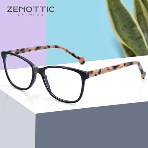 ZENOTTIC Vintage Acetate Cat Eye Glasses Frame Women Retro Square Optical Spectacles Male Fashion Myopia Prescription Eyeglasses