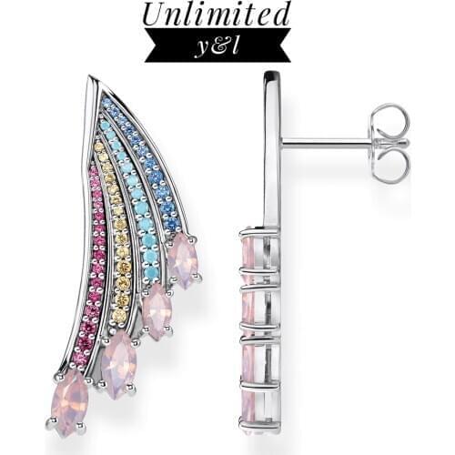 Hummingbird Wing Feahter Stud Earring Thomas Rainbow 925 Sterling Silver Wing Ear Stud Fine Jewerly For Women Bohemia Gift 2020