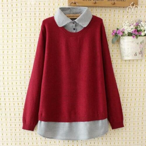 Plus size fake Turn-down Collar wool women loose sweaters 2020 new winter casual ladies pull knitted tops female oversize red