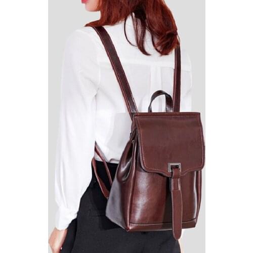 Lady novelty fashion backpack for women split leather brown black red daily travel commuting daypack shoulder bag