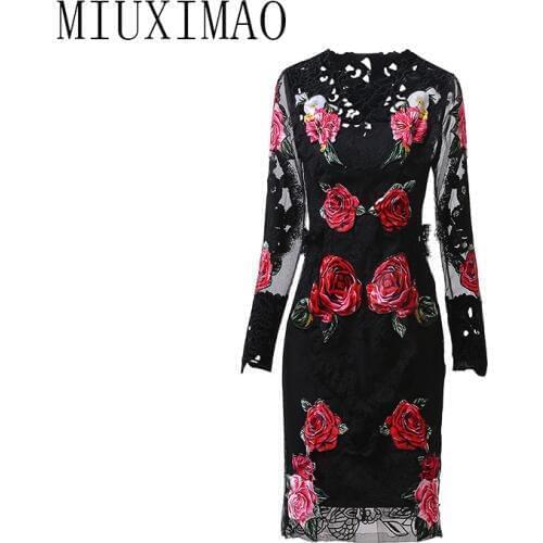 2018 Newest Autumn New Arrival Fashion Casual O-Neck Full Sleeve Sheath A-Line Appliques Elegant Print Mid-Calf Long Dress Women