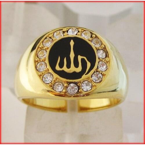 Order 10$ get tracking info/NEW LADY - - GOLD COASTED COLOR FILLED BRASS MUSLIM ALLAH GOD RING SIZE 6 8 9 10 11 12