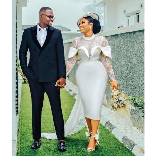 Plus Size Mermaid Wedding Dresses Appliqued Lace High Neck Long Sleeves Arabic Marriage Bridal Gown Robe de mariée Custom Made