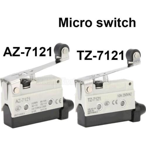 1Pcs AZ-7121/TZ-7121 10A 250V 15A 380V Microswitch Self Reset Long Handle Waterproof Travel Limit Switch With Roller Lever