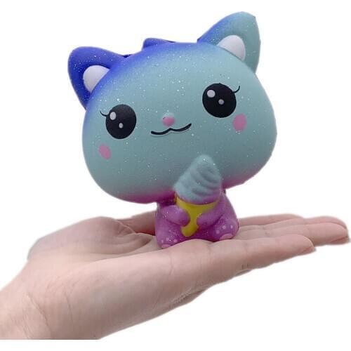 1Pc Galaxy Ice Cream Cat Soft Slow Rising Toy Kids Cute Jumbo Strap Soft Squeeze Scented Bread Cake Stress Relief Fun Toy Gift