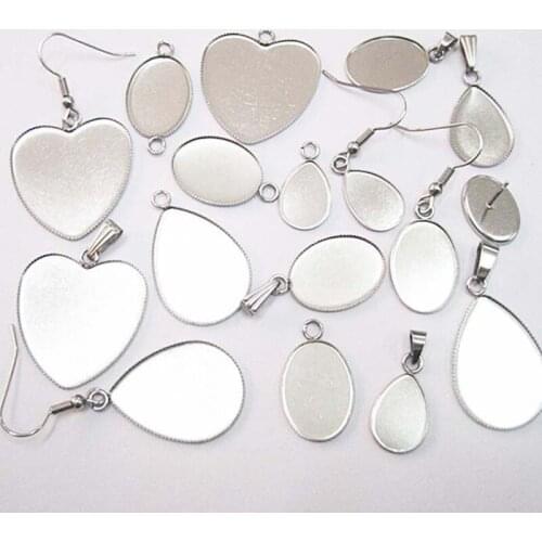 10pcs/lot Stainless Steel Water Drop Oval Heart Shape Blank Earring Tray Bezel Fit DIY Glass Cabochon Cameo Jewelry Accessories