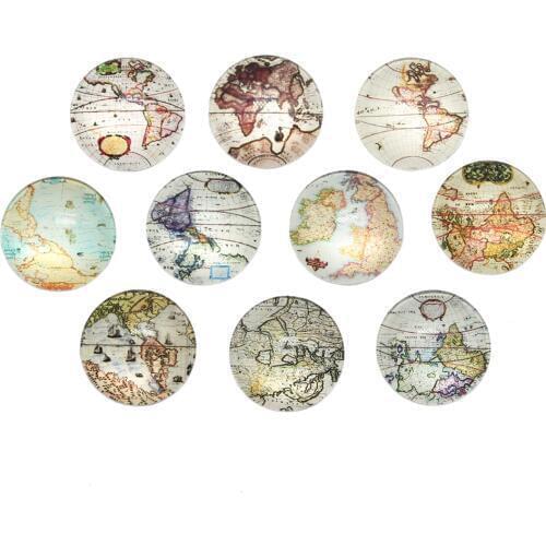 10pcs/lot New Fashion 25mm Round Mixed Earth World Map DIY Glass Cabochon Mixed Patterns Fit Cameo Base Setting