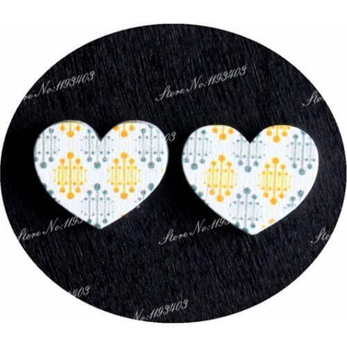 16mm Heart Shape Image Painted Wooded Laser Cut Cabochon to make Rings, Earrings, Bobby pin, pendant