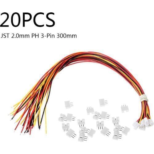 20 pcs 2.0 PH 3-Pin Connector plug Mini Micro JST with Wires Cables 300MM