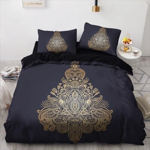3D Bedding Sets Black Gold Duvet Quilt Cover Set Comforter Bed Linen Pillowcase King Queen 220x260cm Size Design Printed