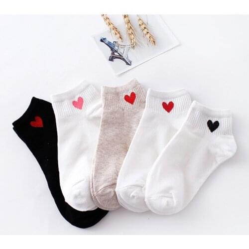 10pcs=5pairs Women Short Socks Red Heart Cute Female ankle Socks Soft Cotton Summer Autumn Hot Sale Girls Sock Meias Sox