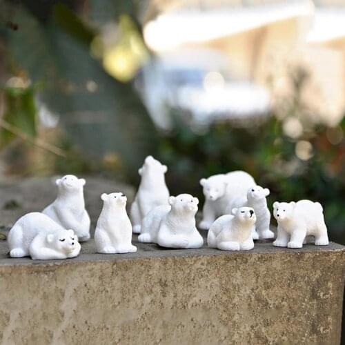 9pcs Cute Resin Polar Bear Miniature Ornaments Landscape Decoration Diy Dollhouse Garden Accessories Home Decor E7