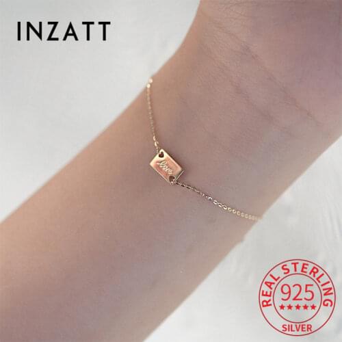 INZATT Real 925 Sterling Silver Square Love 14K Glod Bracelet For Fashion Women Hiphop Fine Jewelry Minimalist Accessories