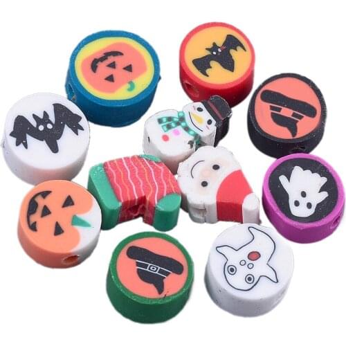 50Pcs Halloween/Christmas Handmade Polymer Clay Beads For DIY Jewelry Making Necklace Bracelet Accessories