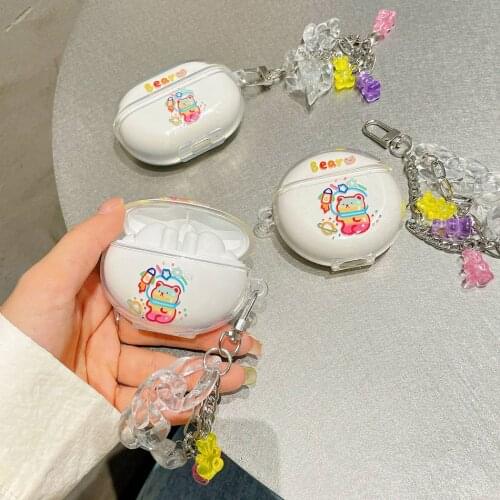 Cute bear Cover For Huawei Freebuds 4i 4 3 PRO Case Luxury with cartoon Wristband Earphone Case Freebuds4 Case hearphone Box