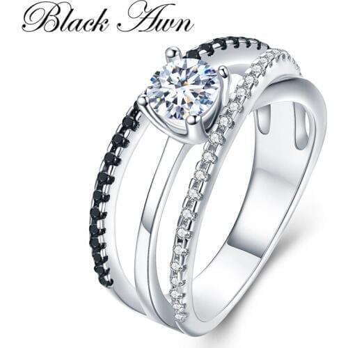 Black Awn New Hiphop 925 Sterling Silver Jewelry Trendy Wedding Rings for Women Engagement Ring Femme Bijoux Bague C010