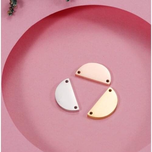 DIY semicircle double hole lettering Pendant DIY necklace jewelry 50pcs 10*20mm Mirror polished stainless steel accessories