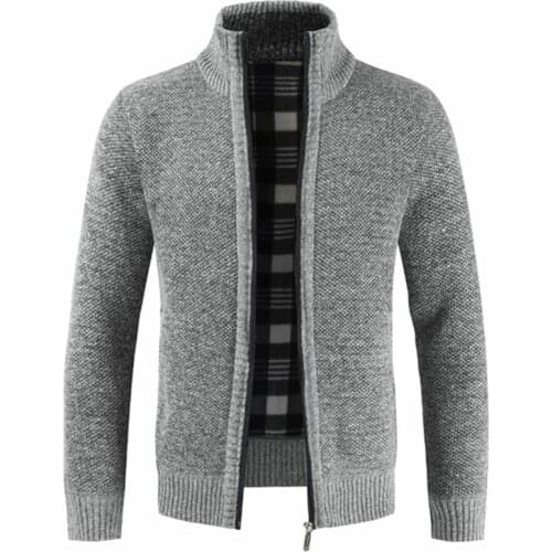 Mens Jacket Jacket Regular Cardigan Sweater Knitting Line Standard Stand-up Collar Zipper Pure Cotton Thick Warm Jacket