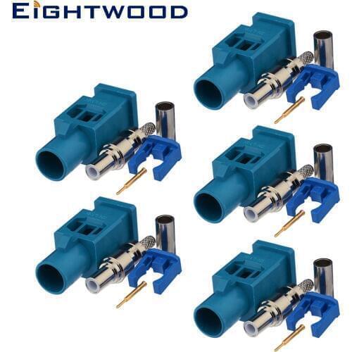 Eightwood 5PCS Fakra Code Z Lengthen Plug RF Connector Waterblue/5021 Neutral Coding Crimp for RG-174/188/188A/316 LMR100 Cable