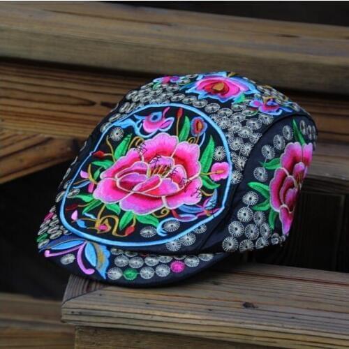 Ethnic hat Chinese Ethnic Cap Berets Embroidery Women