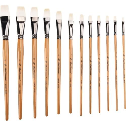 Paul Eezanne 6pcs Wool Flat Head Short Birch Paint Brushes Oil Gouache Watercolor For Kids, Adults and Artist Drawing Supplies