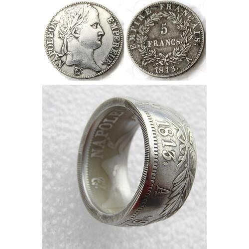 Handmade Ring By France 5Francs 1813A Silver Plated Copy Coin In Sizes 8-16