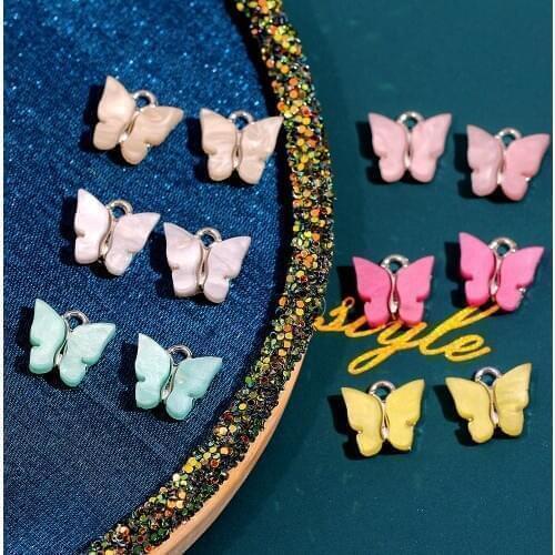 Multicolor Acrylic Cute Butterfly Golden Metal Charms 10Pcs Alloy Insect Crafts Pendant For Butterfly Earrings DIY Accessories