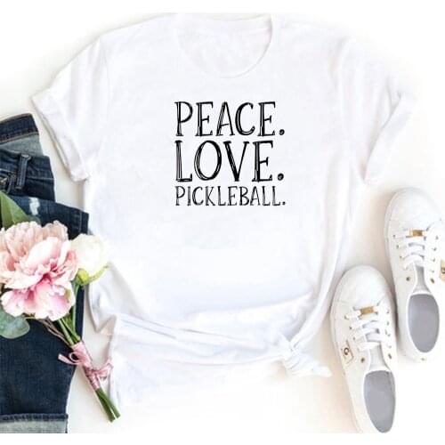 Fashion Peace Love Pickleball T-shirt Femme Letters Pattern Womens T-Shirt Casual O-neck Women Tshirt Black Tide T Shirt Women