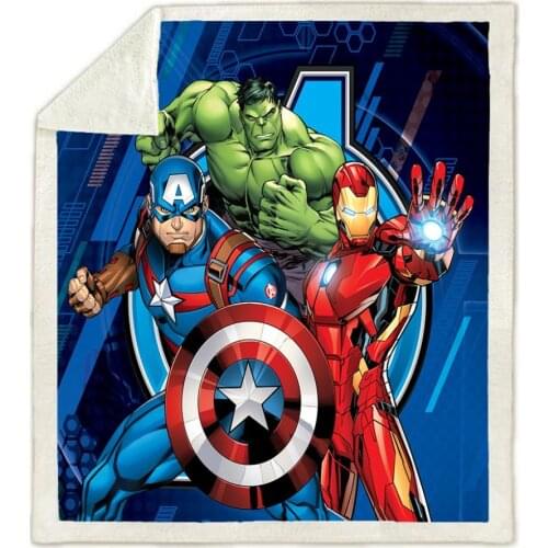 Cartoon Blanket Spider-Man Iron Man Captain America Fleece Blanket 3D Print Sherpa Blanket on Bed Home Textiles Anime Blanket