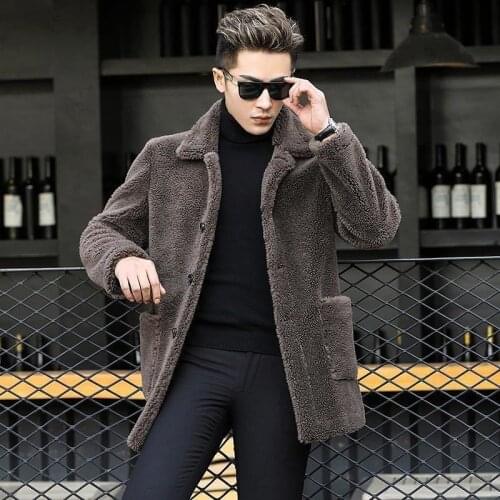 2021 Autumn Winter Mens New Imitation Lamb Fur Jackets Men Sheep Shearing Outwears Male Solid Color Thick Warm Outwear O401