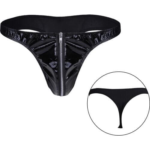 Alvivi 2020 Hot Lingerie Panties Man Sexy Patent Leather Briefs Low Waisted Zipper Bikini Underwear Underpants Male Latex Thongs