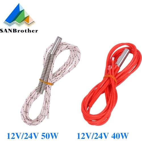 3D Printer 6*20MM 12V / 24V 40W 50W Heater Cartridge With 1M/2M cable For 3D Printer for V6 HOTEND Volcano MK8 MK9