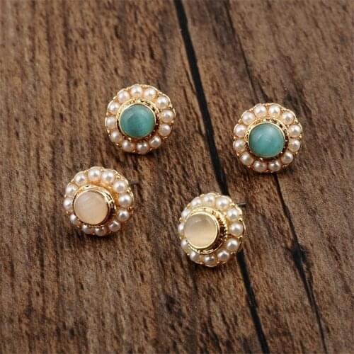 New Elegant Stone Crystal Round Simulated Pearls Charm Earrings for Women Trendy Small Flower Earrings Ear Studs Cuff Jewelry