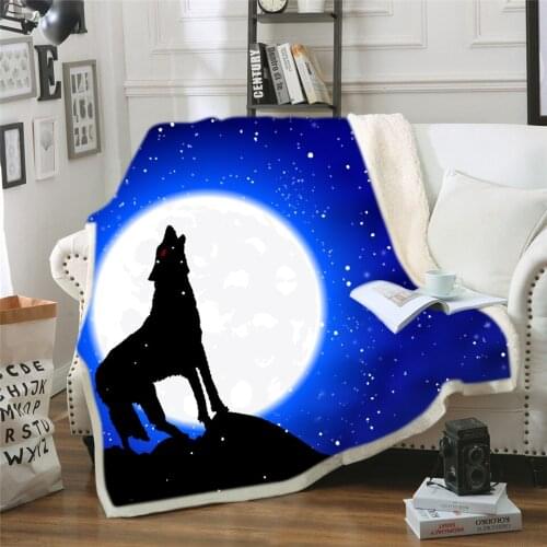 Wolf With Dreamcatcher Sherpa Throw Blanket 3D Mountains Scenery Bedspread Purple Brown Plush Blanket 150x200cm Dropship