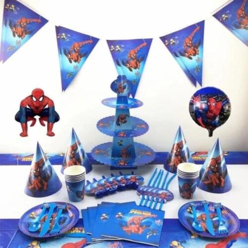 Spiderman Disposable Tableware Childrens Birthday Party Supplies Decorative Paper Plate Cup Napkin Banner Candy Box Baby Shower