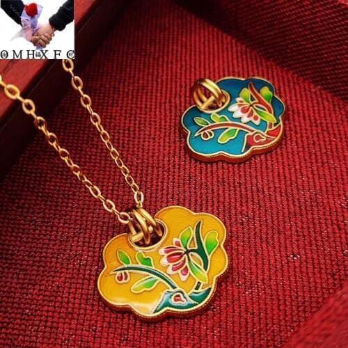 OMHXFC Jewelry Wholesale YM2365 European Fashion Woman Girl Party Birthday Wedding Gift Vintage Flower 24KT Gold Pendant Charm