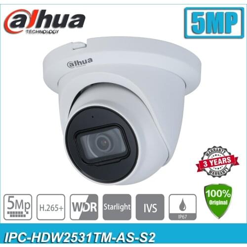 Original Dahua Starlight IPC-HDW2531TM-AS-S2 5MP Lite Fixed-focal Eyeball Network CCTV IP Camera HDW2531TM-AS-S2 Built-in Mic
