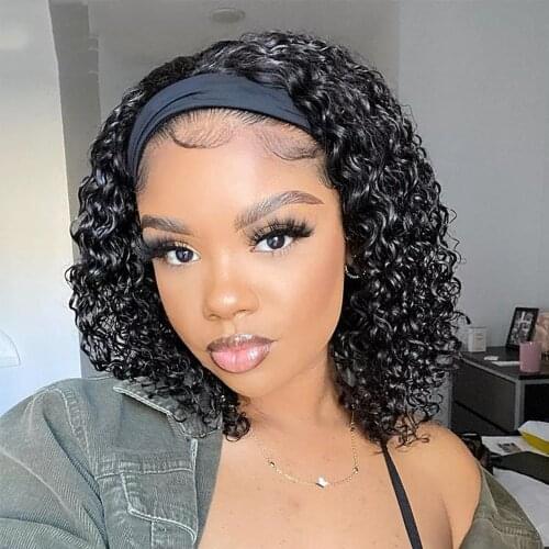 Headband Wig Human Hair Short Curly Wig Brazilian Remy Full Machine Made Headband Wig For Black Women Kinky Curly Human Hair Wig