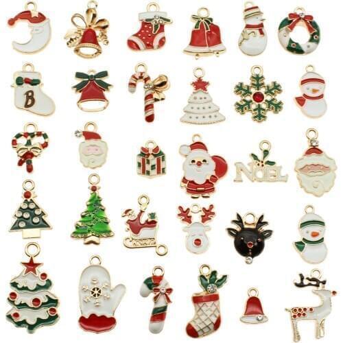 20Pcs Enamel Pendants Christmas New Year Merry Charm Christmas Pendants DIY Craft Making Sieraden Maken Decoration Accessories