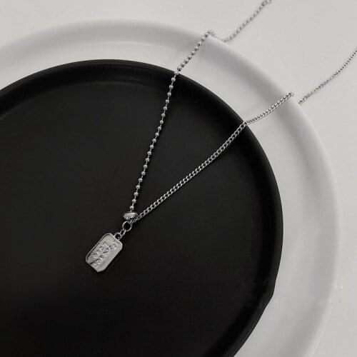 Origin Summer Black Square Geometrical Pendant Necklace for Women Girls Vintage Asymmetric Round Bead Chain Necklace Jewellery
