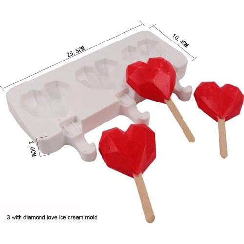 3 with diamond love popsicle silicone mold Silicone Ice Cream Mold DIY Homemade Ice Pop Mould Kitchen chocolate baking tools