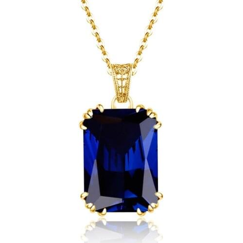 Blue Stone Pendant Female 14K Gold S925 Sliver Necklace Colgante Sapphire Jewellry Bizuteria Pendants Pierscionki Gemstones