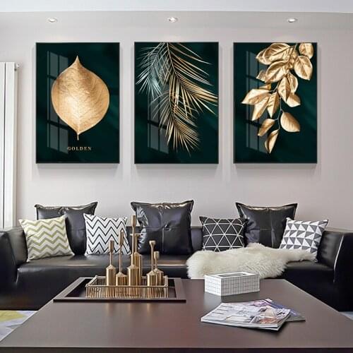 Nordic Decoration Golden Leaf Canvas Abstract Painting Wall Art Poster and Print Decorative Pictures for Living room Home Decor