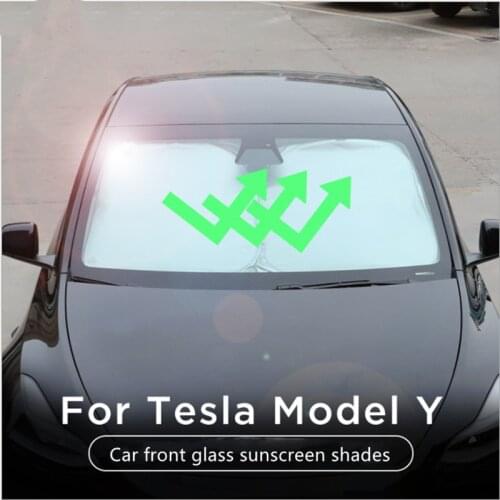 1 Set For Tesla Model 3 Model Y Car Windshield Window Sun Shade Visor Shield Cover Suction Cup Car Sunshield Sunscreen Curtain