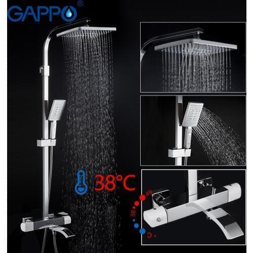 GAPPO Bathroom Thermostatic Shower Set Constant Temperature Control Bath Faucet Shower System Brass Chrome
