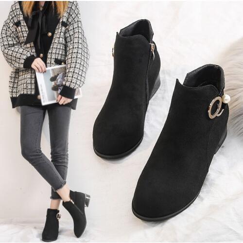 35-41 42 43 44 Plus Size Womens Shoes Black Ankle Boots Low Heel Booties Suede Zipper