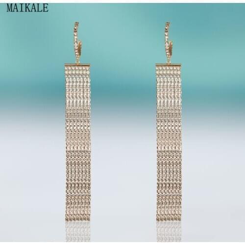 MAIKALE Classic Cubic Zirconia Tassel Long Earrings for Women Gold Copper Korean Earing Boho Wedding Fashion Jewelry Gift