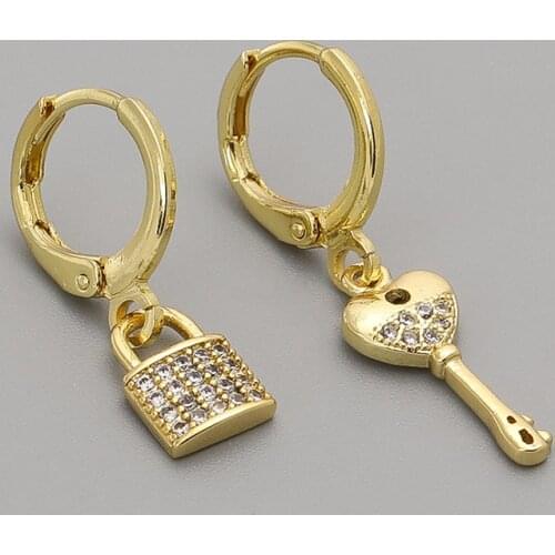 Cubic Zircon Key Lock Dangle Earrings Women New Fashion Charm Dainty Drop Earrings For Women Jewelry Boucle Oreille Femme